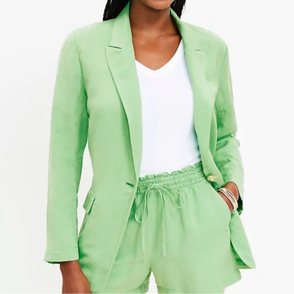 NWOT LOFT Mint Green One Button Open Long Blazer, XL - Picture 2 of 16